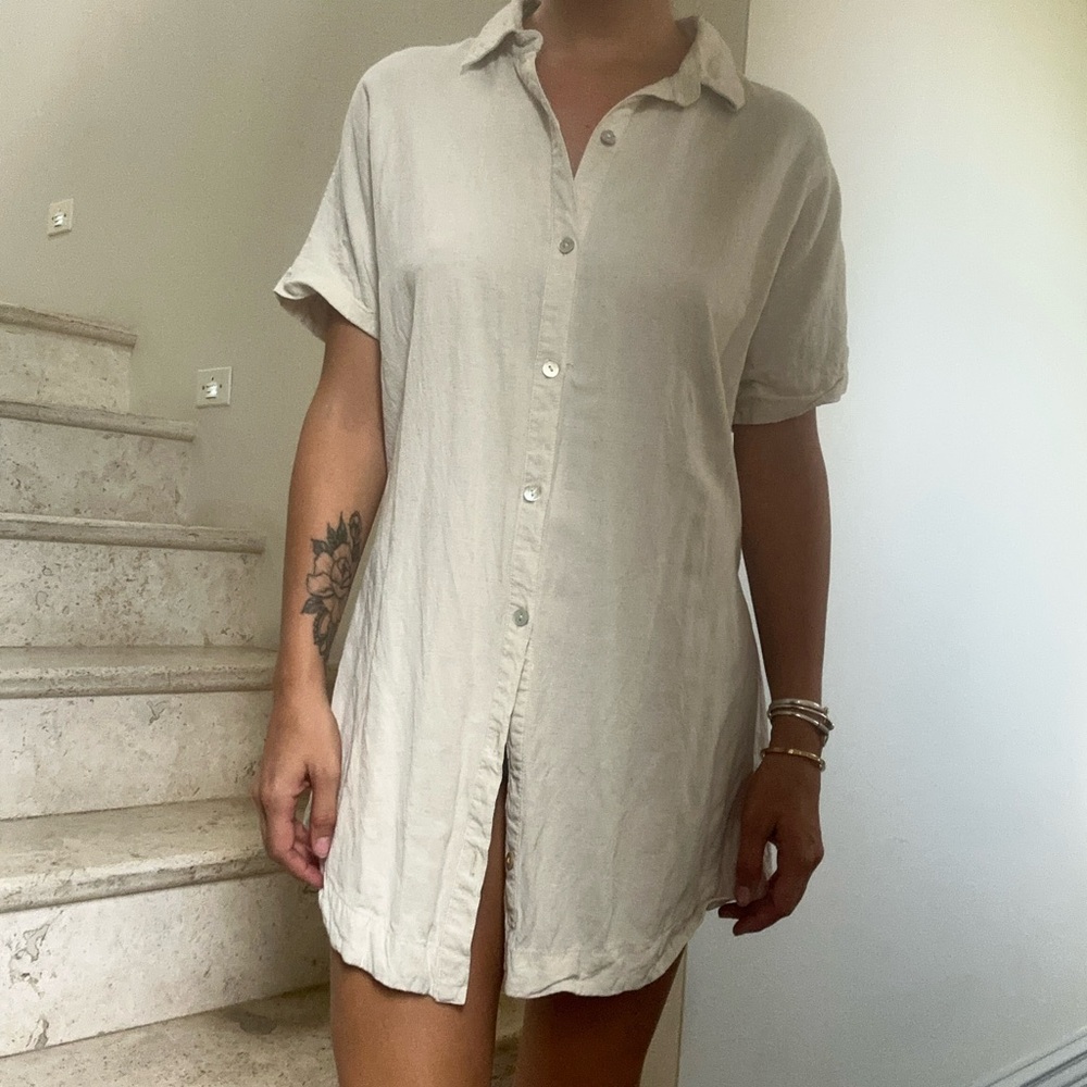 Rhythm Cream Button-Up Shirt Dress